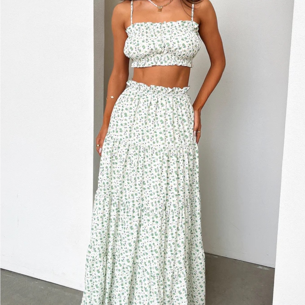 Floral Maxi Skirt - Green